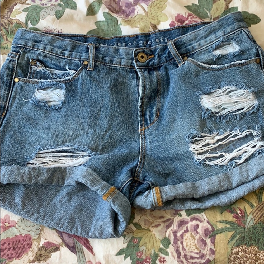 Distressed denim shorts